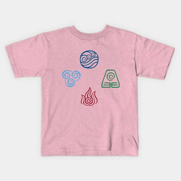 Avatar Four Elements Symbols Kids T-Shirt by NAM Illustration